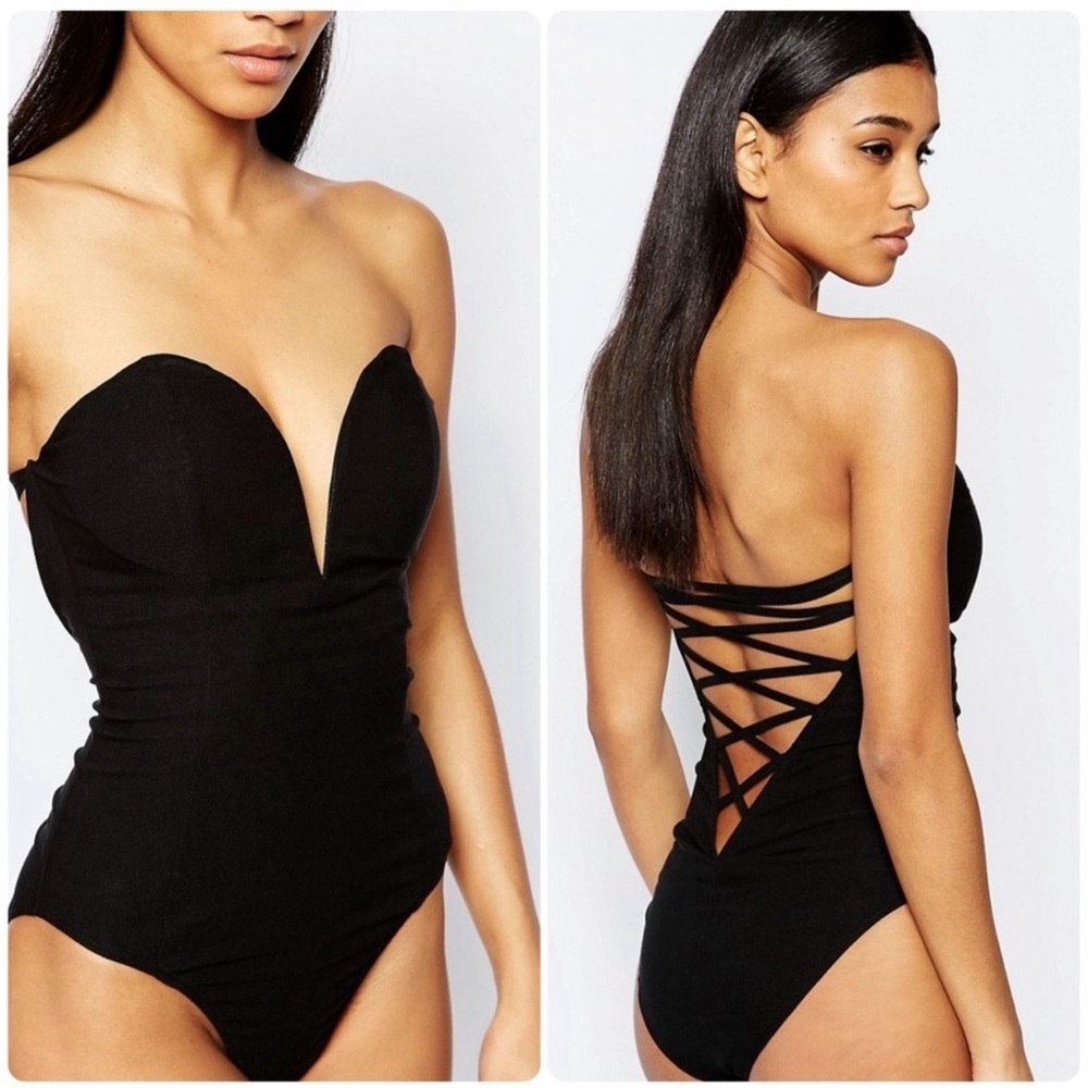 Rare London Black Strapless Bodysuit